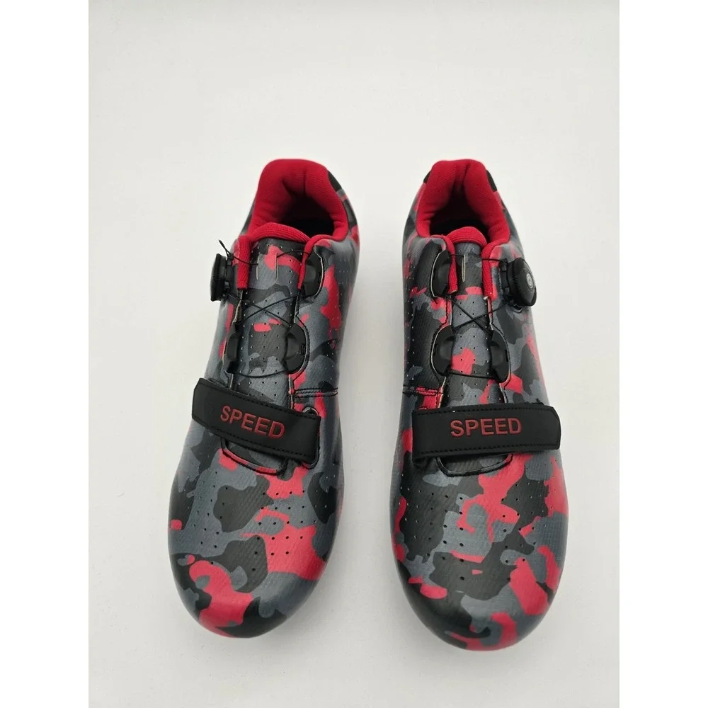 Speed Cycling Shoes Mens Size 13 Black Red Camouflage 3 Cleat Speed Tie Strap - Picture 1 of 10